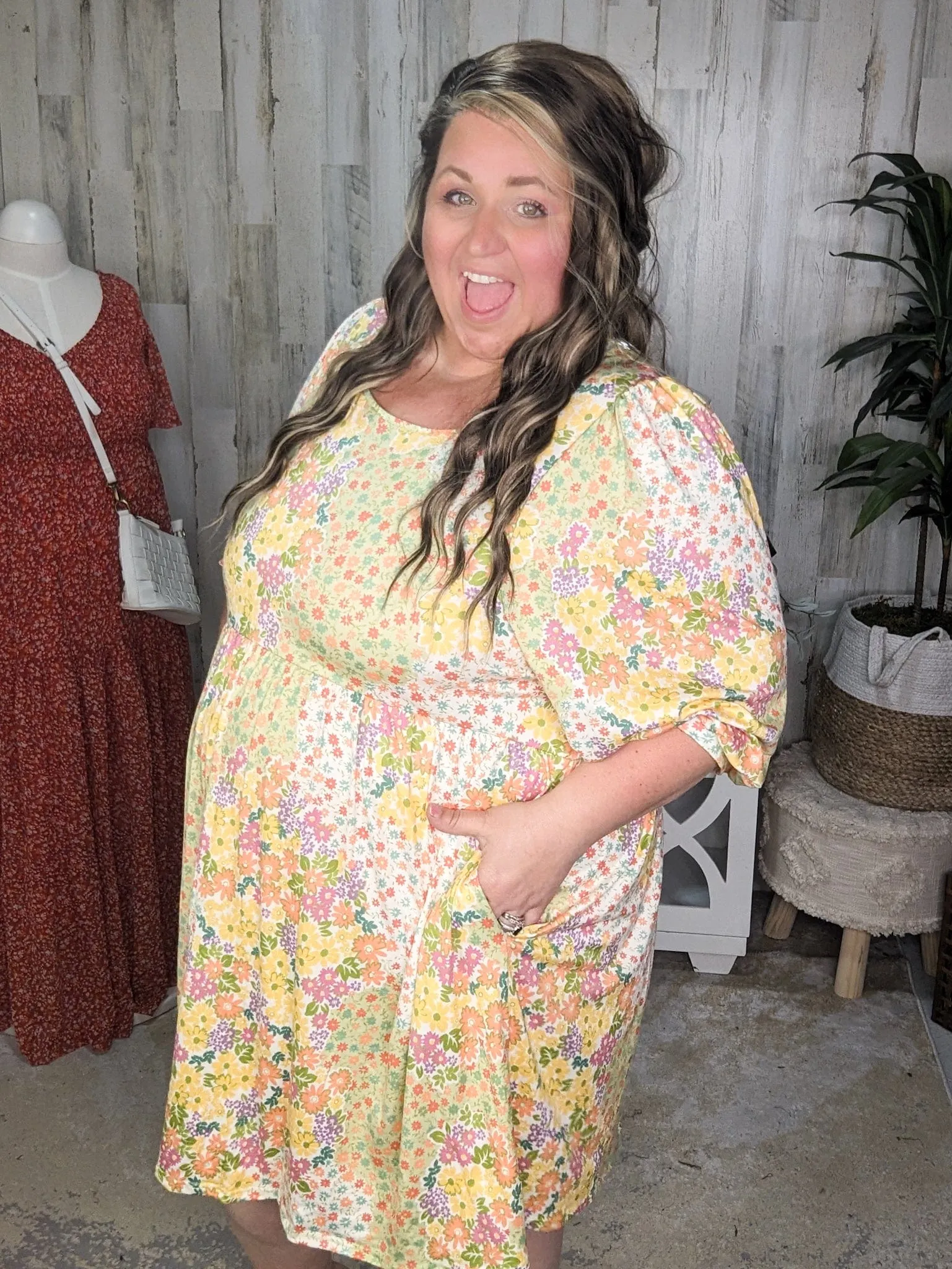 Esther Square Neck Babydoll Dress in 60s Florals