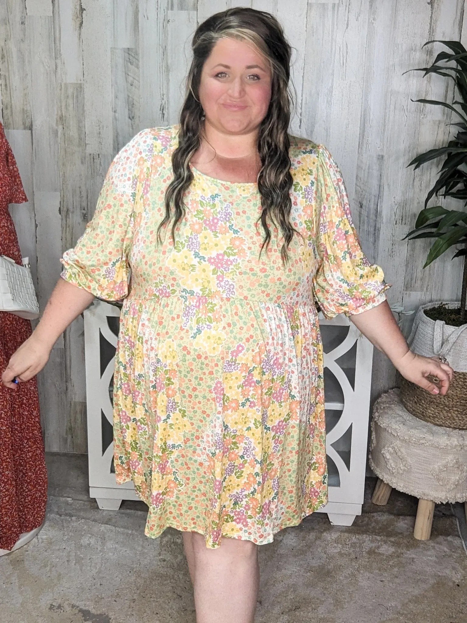 Esther Square Neck Babydoll Dress in 60s Florals