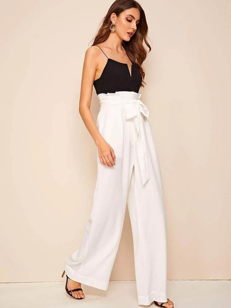 Fifth Avenue Georgette GTTWP17 Self Belted Extra Wide Leg Pants - White