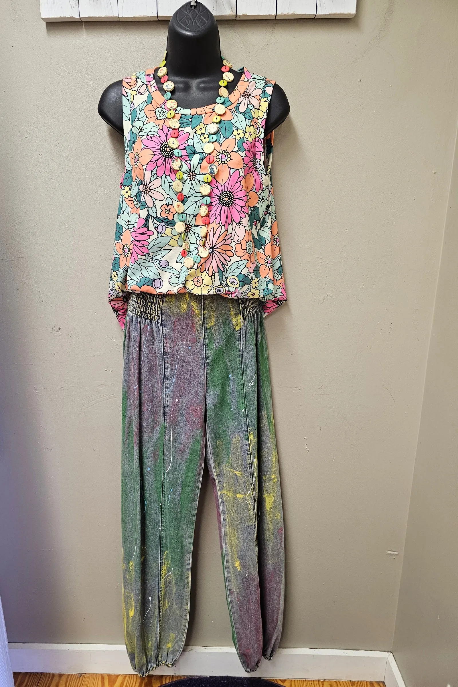 FINAL SALE WAS $74.99  Fun and Colorful Paint Splattered Denim Pants