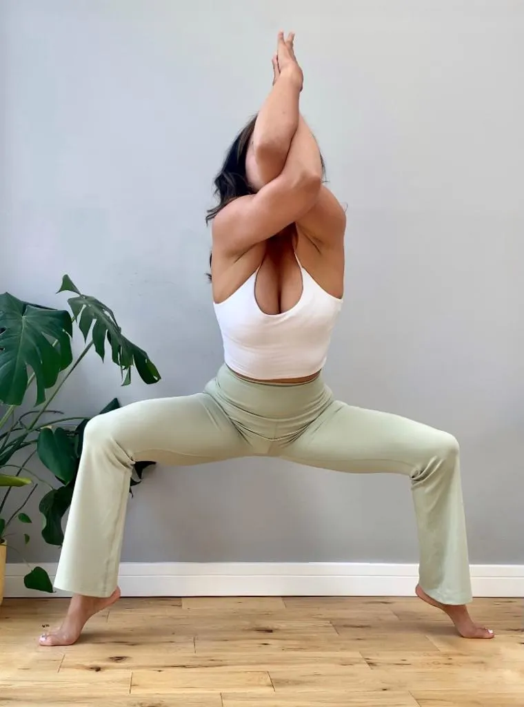 Flare Affair! - Bamboo Super High Waist Flares - Light Sage (L)