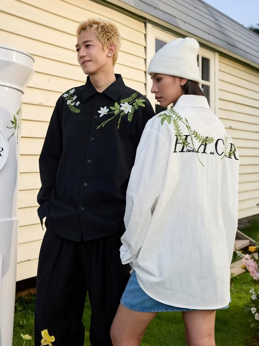 Floral Embroidered Long-Sleeved Shirt