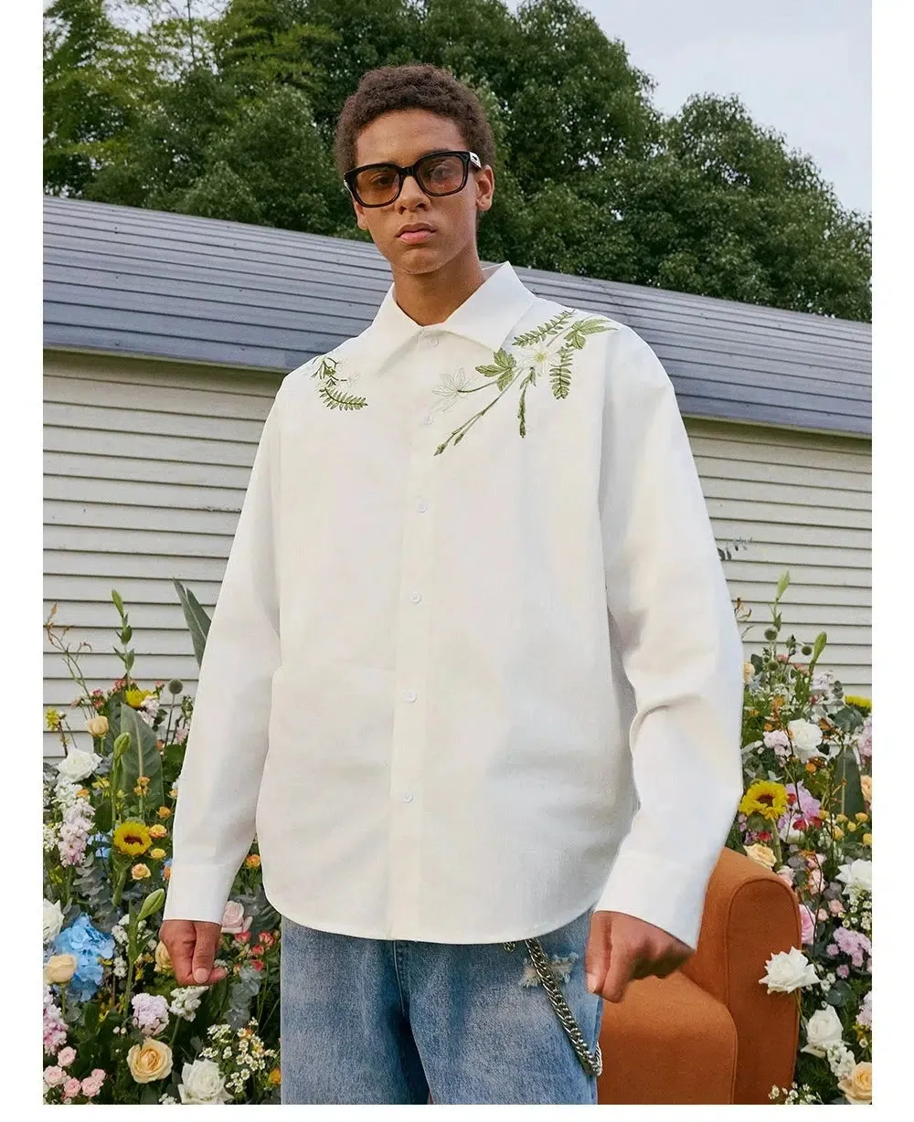 Floral Embroidered Long-Sleeved Shirt