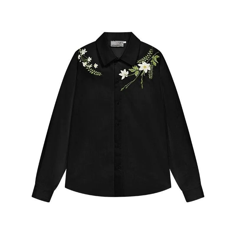 Floral Embroidered Long-Sleeved Shirt