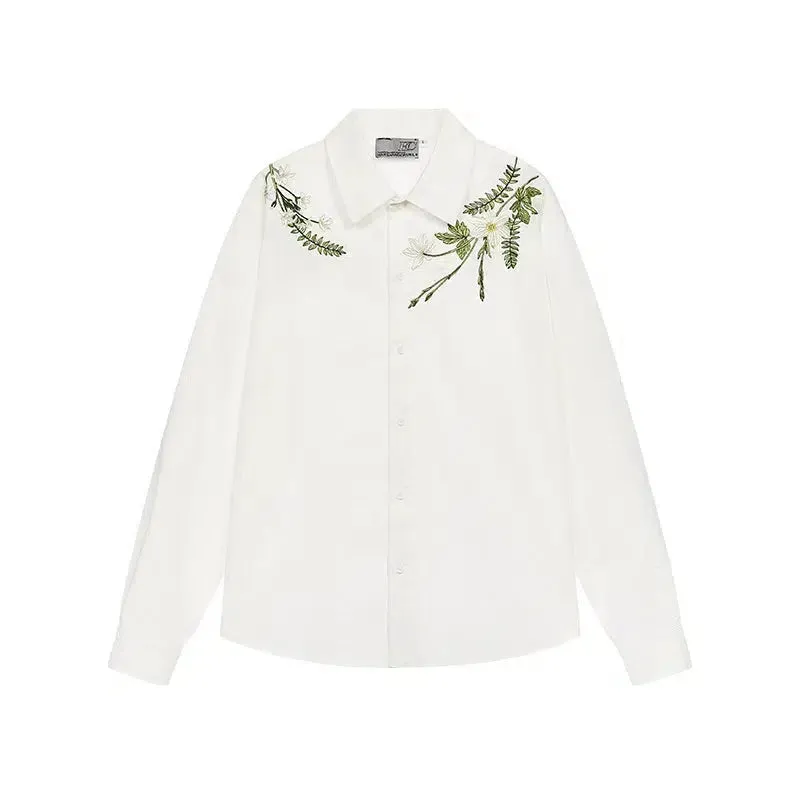 Floral Embroidered Long-Sleeved Shirt