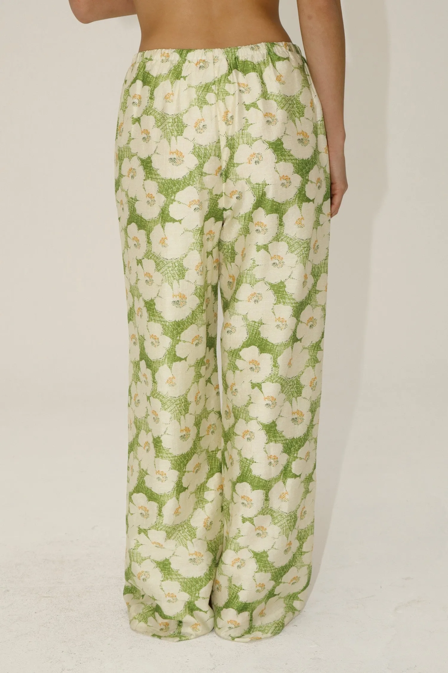floral wide leg drawstring pants