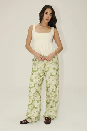 floral wide leg drawstring pants