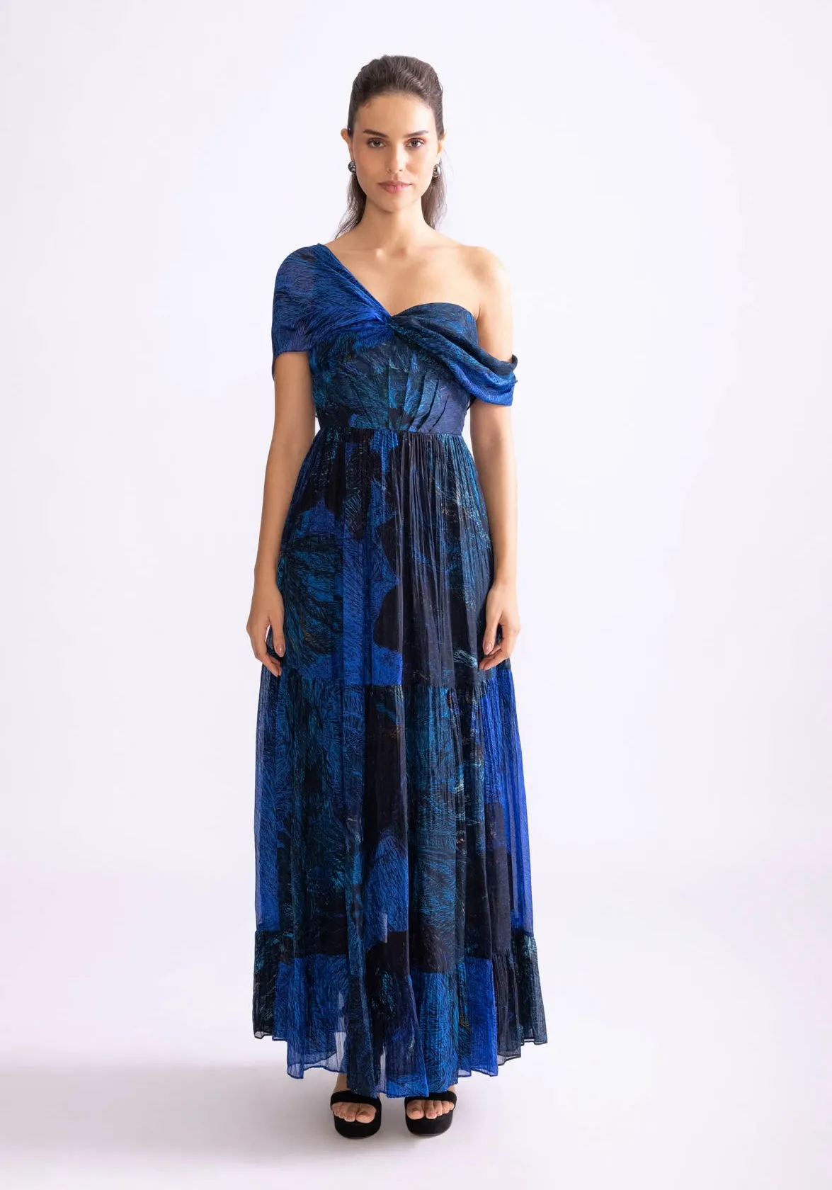 Freya blue tiered effect dress