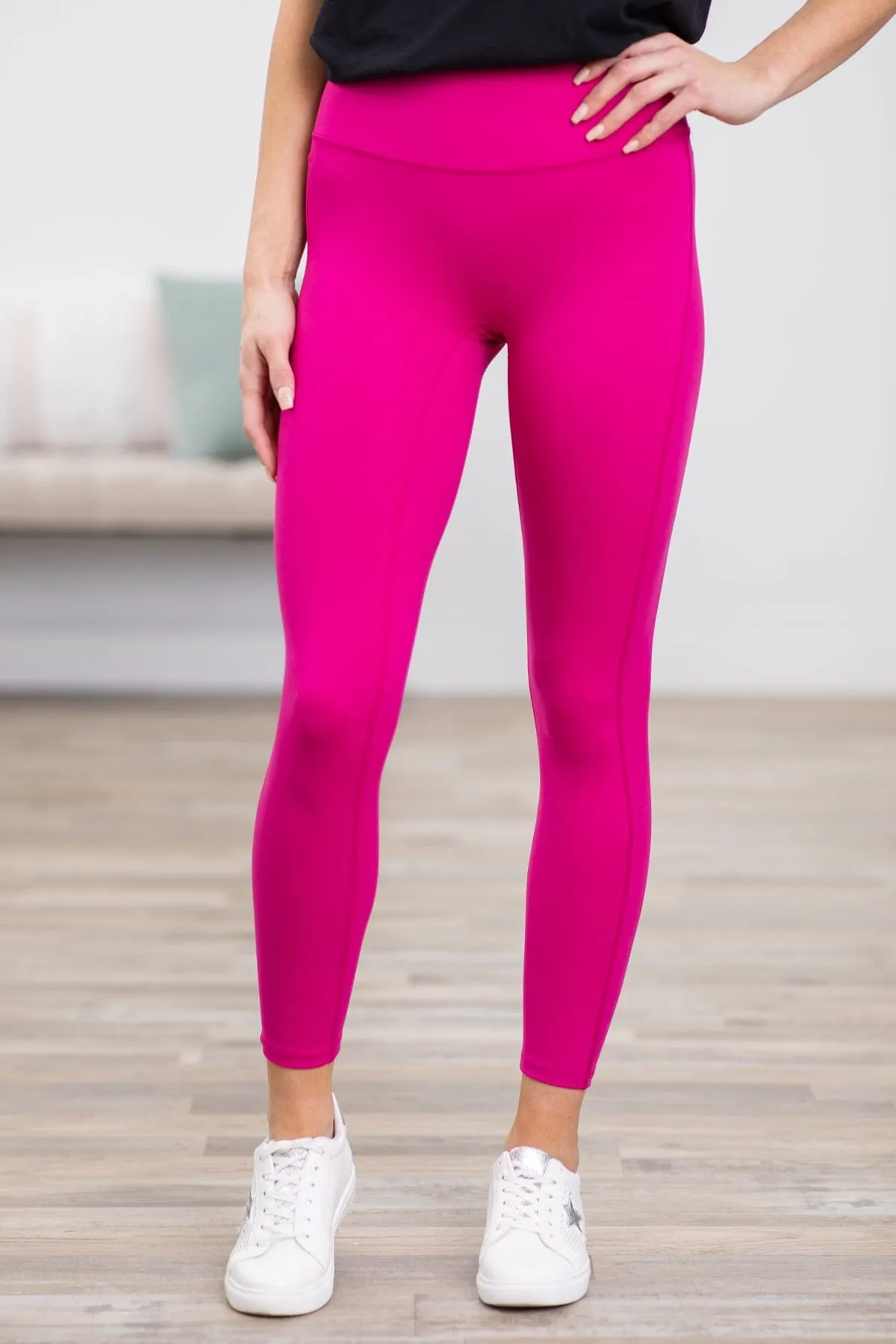 Fuchsia High Waist Wide Waistband Leggings