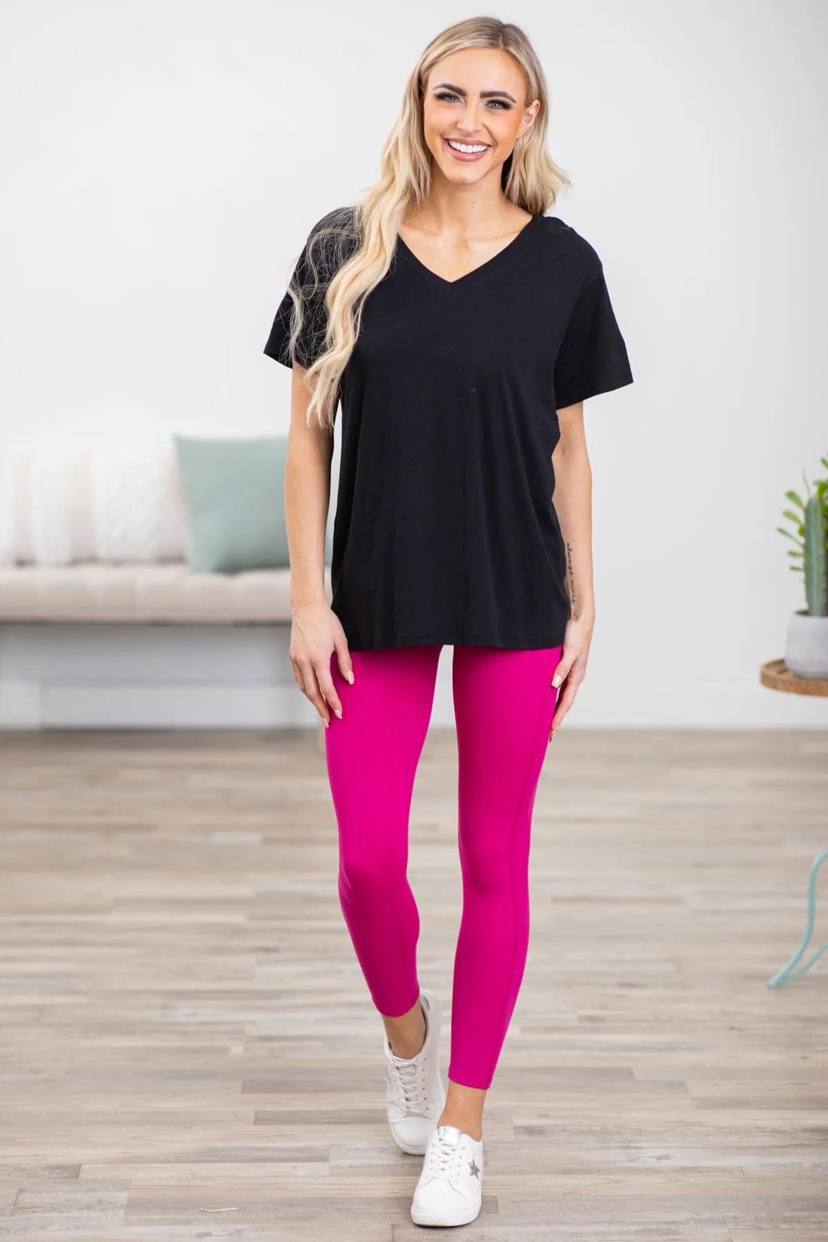 Fuchsia High Waist Wide Waistband Leggings
