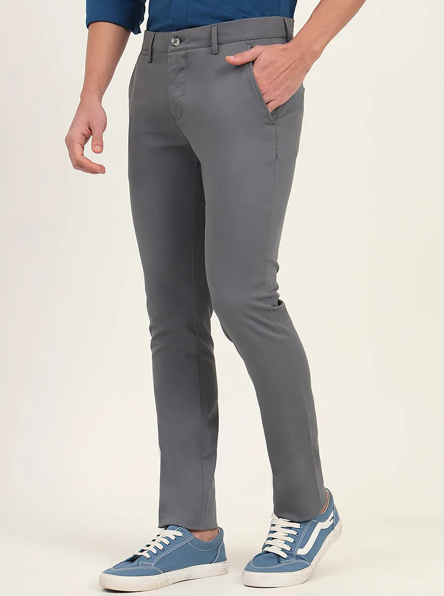 Grey Solid Super Slim Fit Casual Trouser | Greenfibre