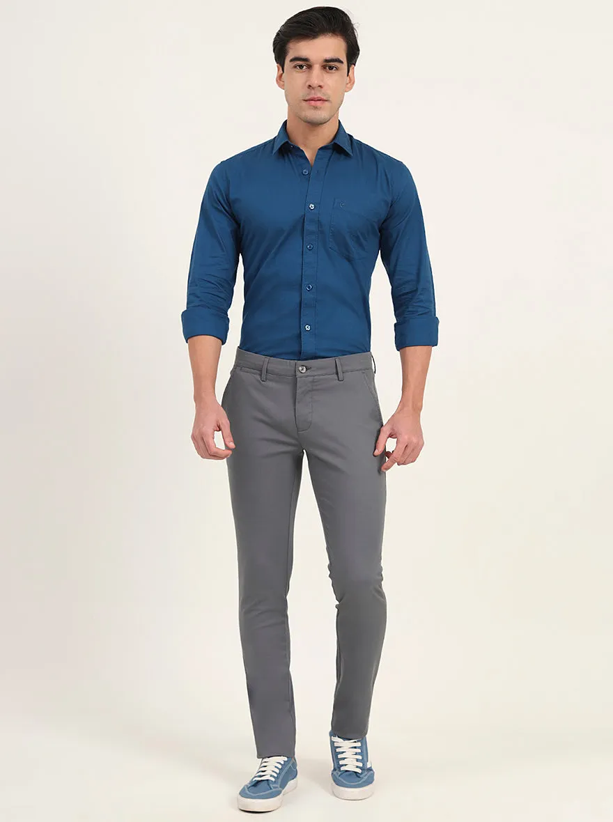 Grey Solid Super Slim Fit Casual Trouser | Greenfibre
