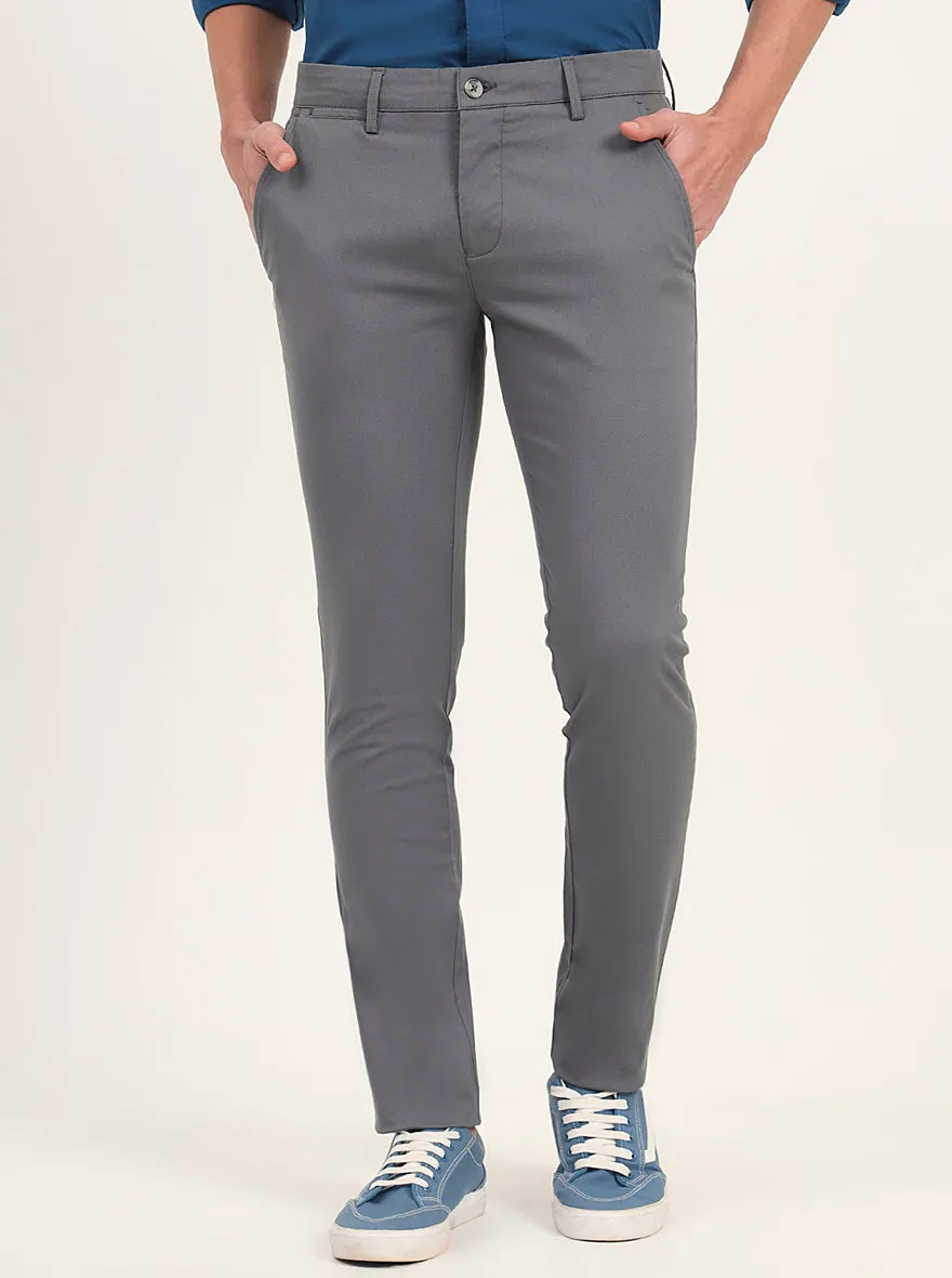 Grey Solid Super Slim Fit Casual Trouser | Greenfibre