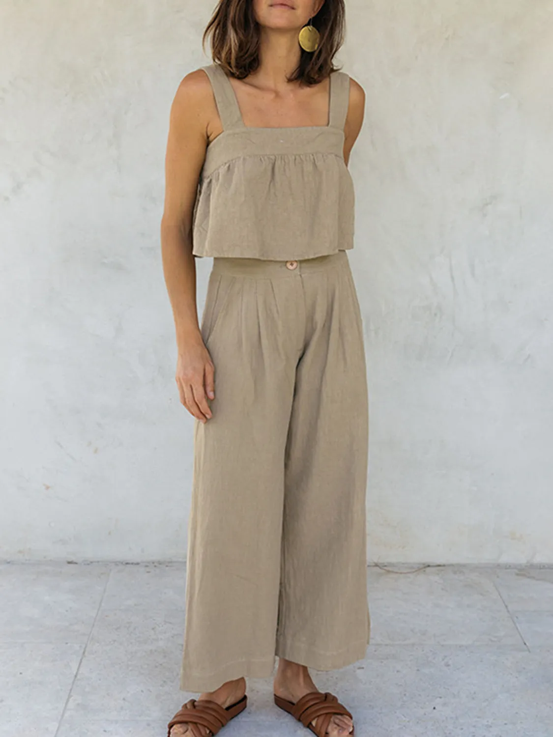 Hazel Blues® |  Square Neck Wide Strap Top and Pants Set