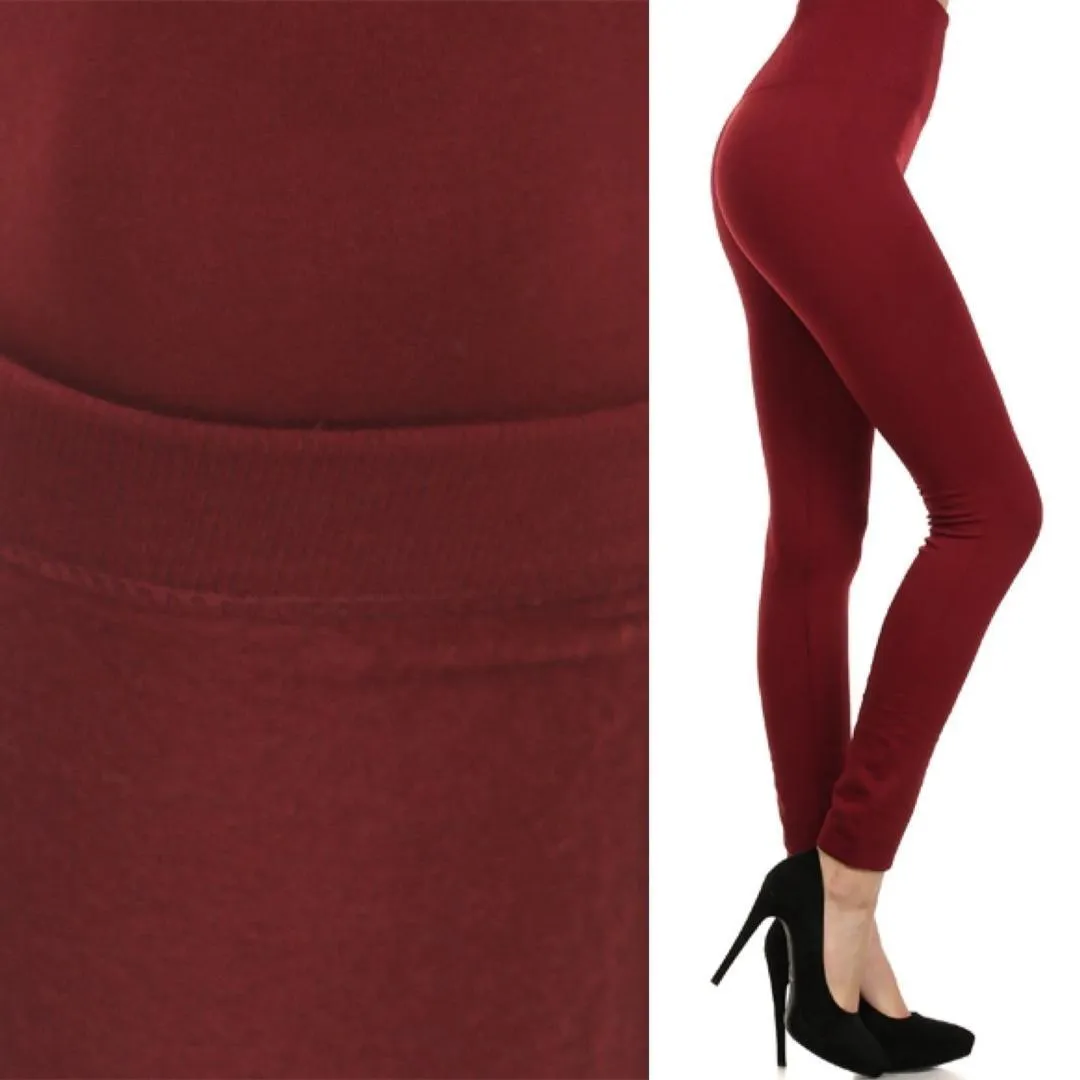 High Rise Burgundy Fleece Leggings