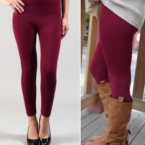 High Rise Burgundy Fleece Leggings