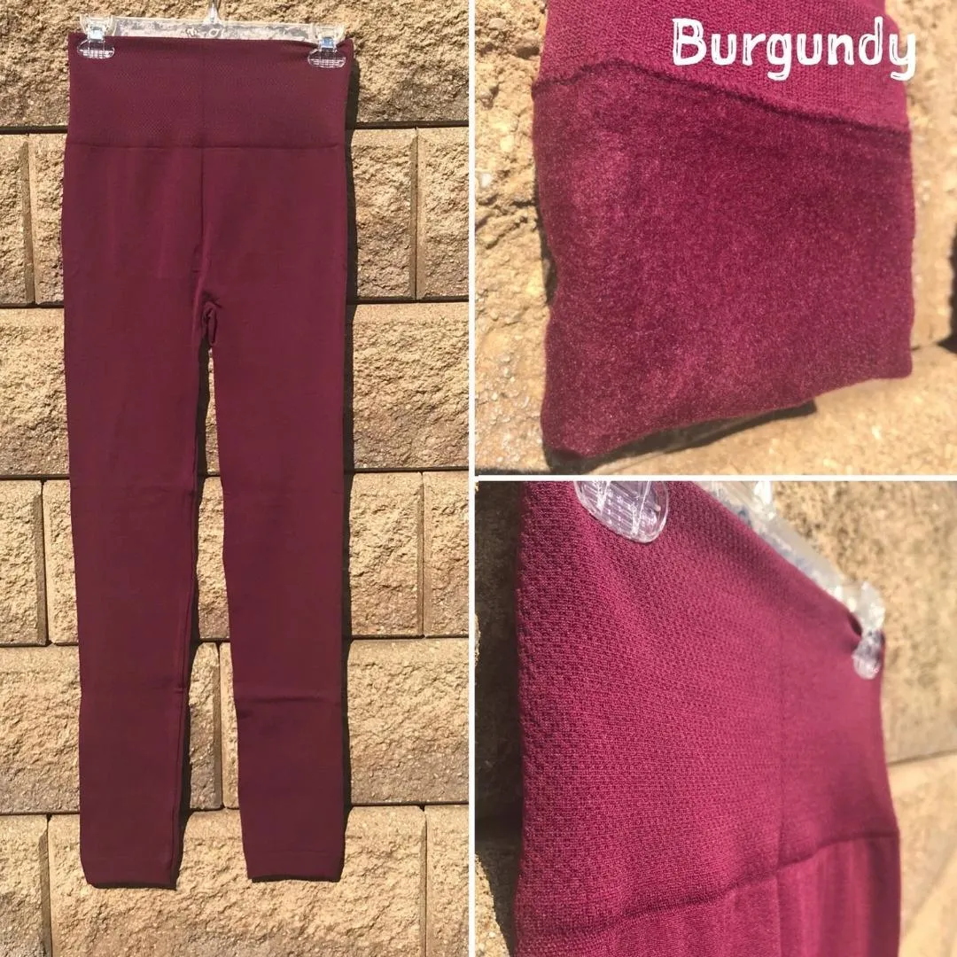 High Rise Burgundy Fleece Leggings