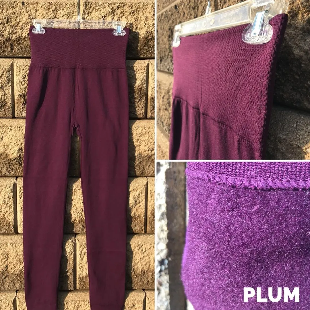 High Rise Burgundy Fleece Leggings