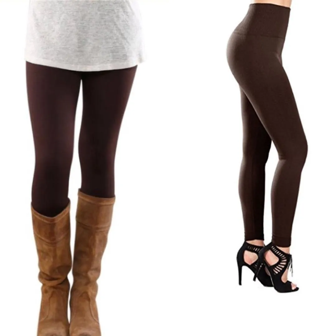 High Rise Burgundy Fleece Leggings