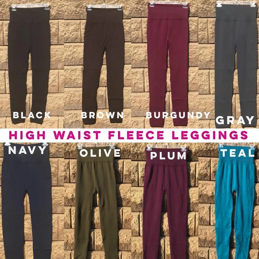 High Rise Burgundy Fleece Leggings