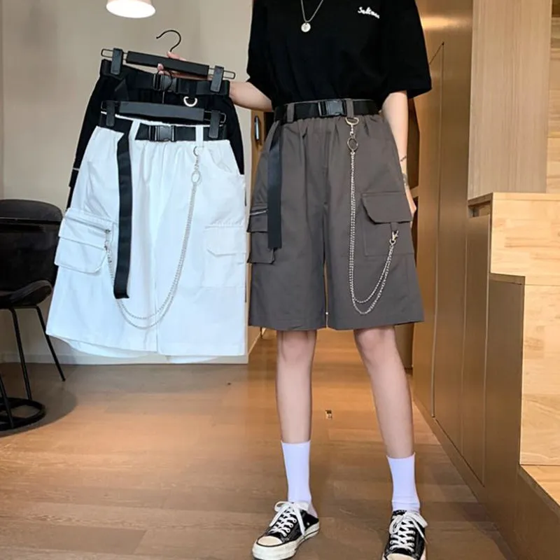 High Waist Chain Cargo Shorts Pants
