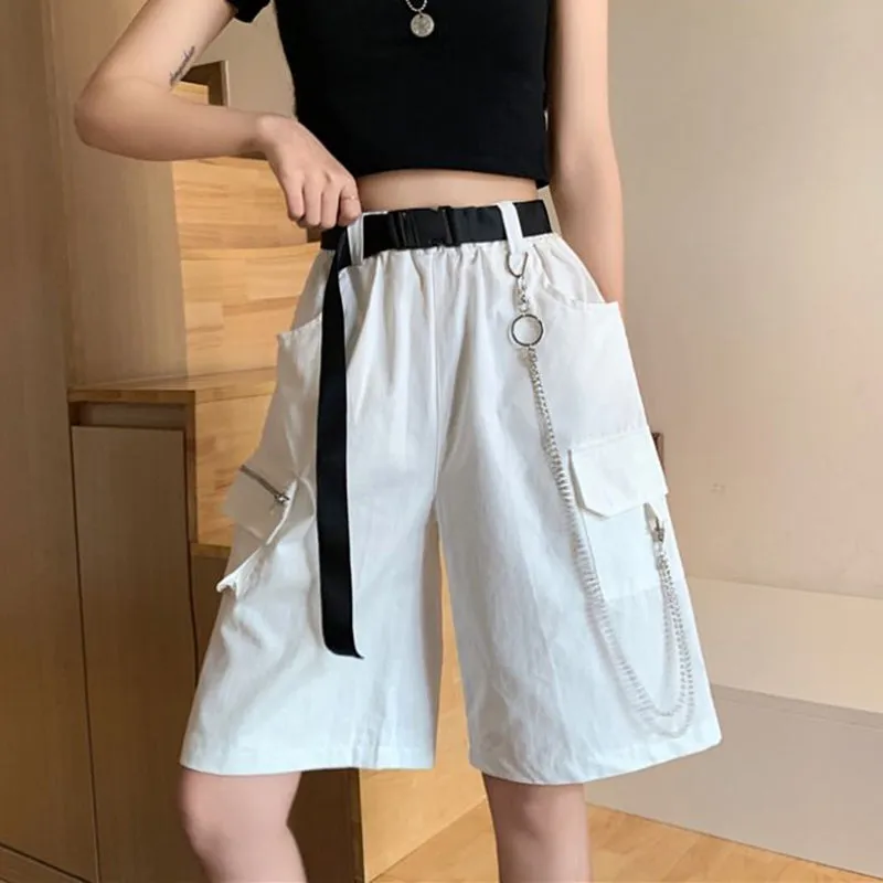 High Waist Chain Cargo Shorts Pants