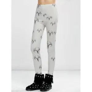 High Waist Elk Print Christmas Tight Leggings - White L