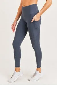 High waist Essential Panel Leggings - Grey Blue
