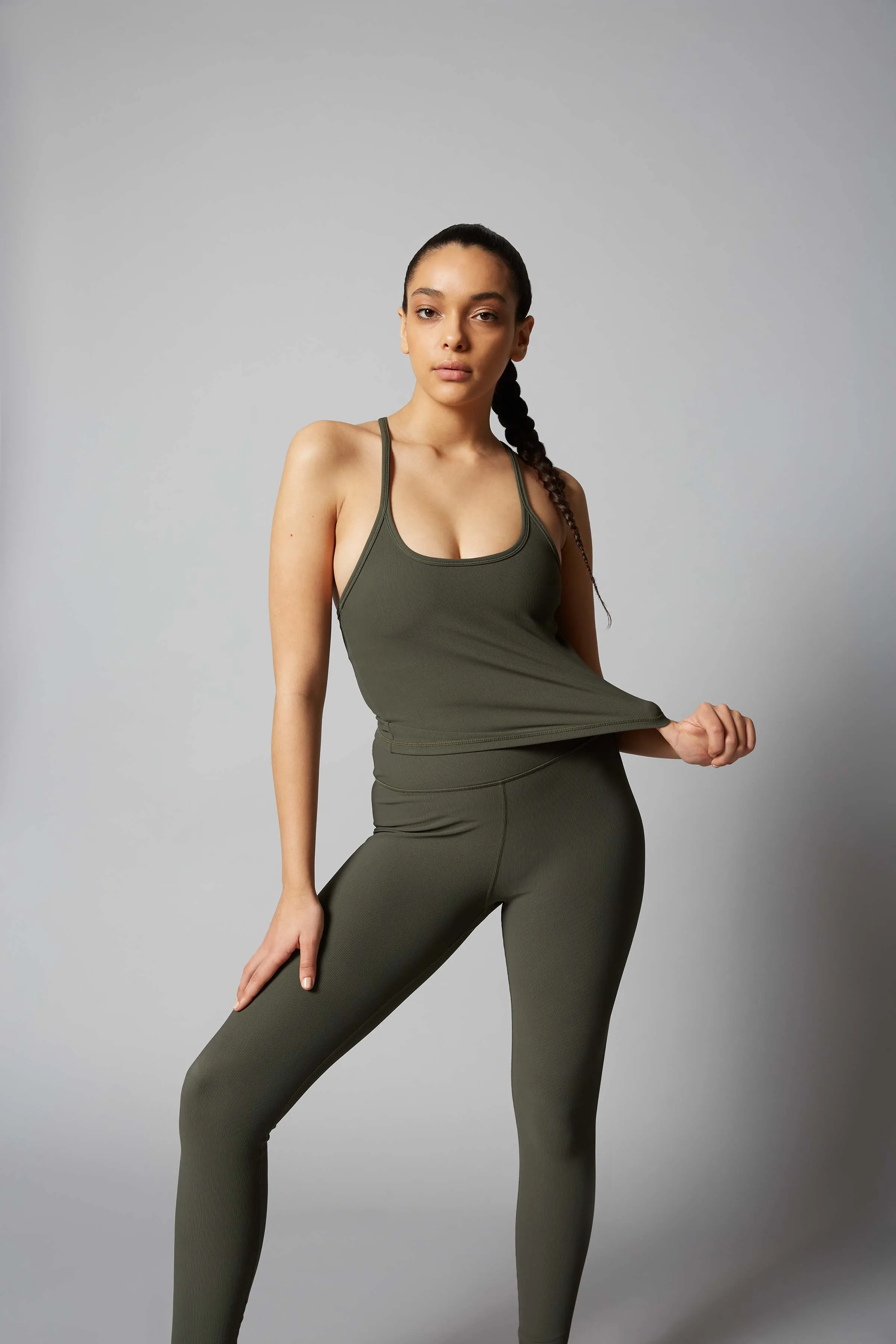 High Waist Flo Rib Legging - Olive