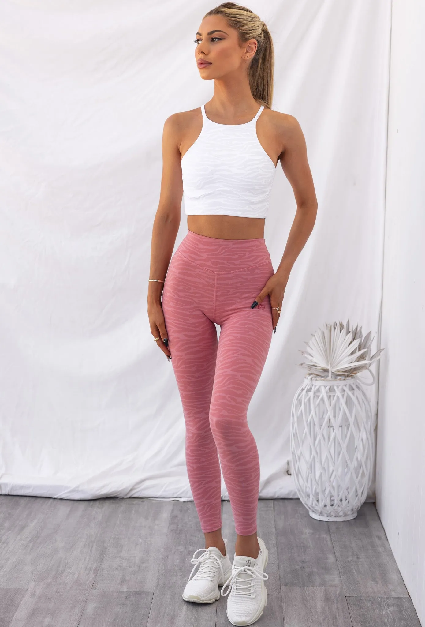 High Waist Leggings - Pink Zebra
