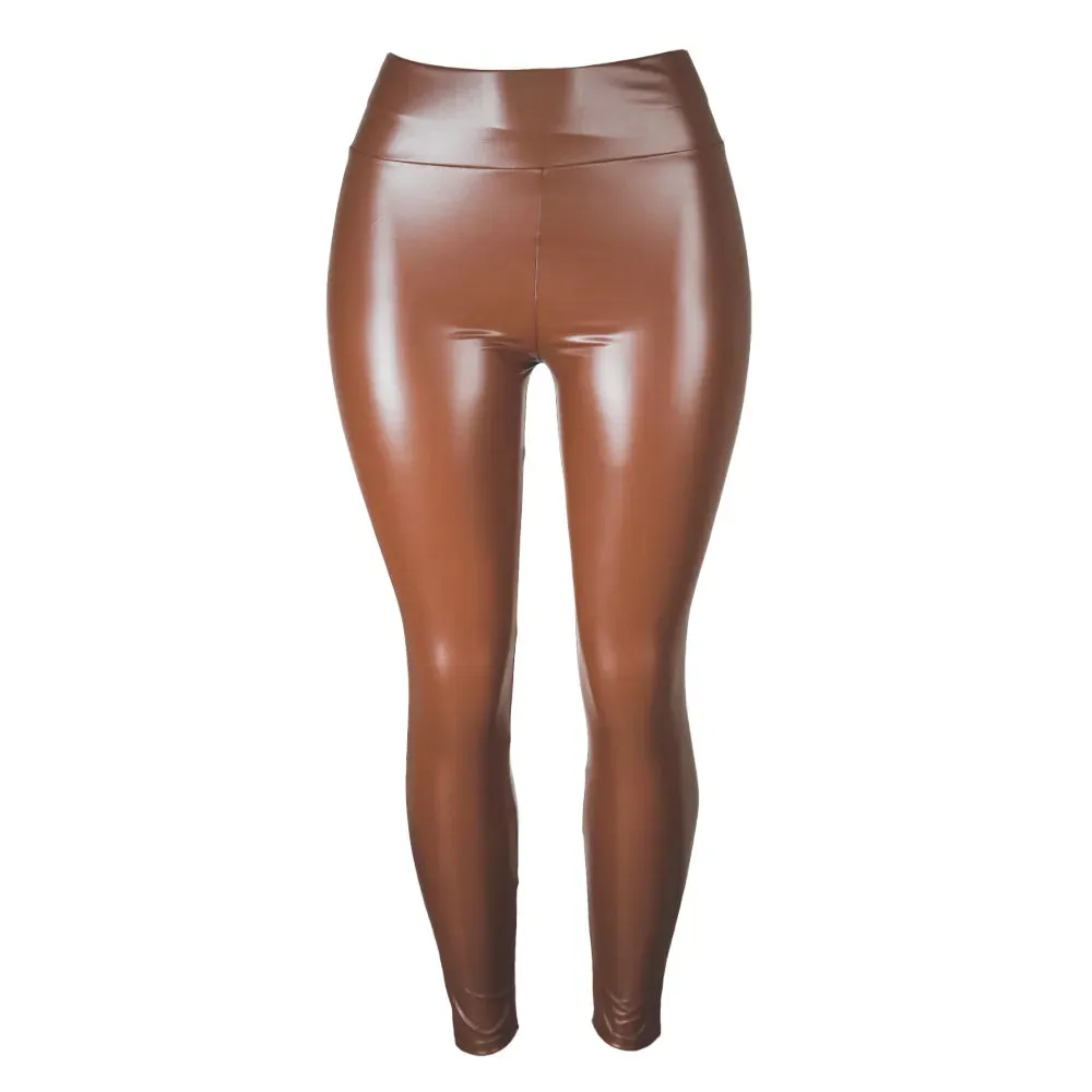 High Waist PU Skinny Leggings