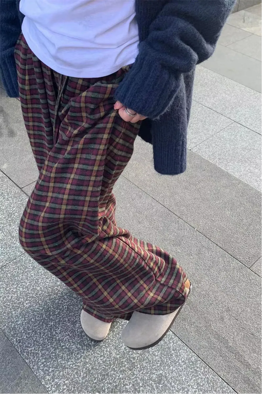 High Waist Retro Plaid Wide Leg Pants