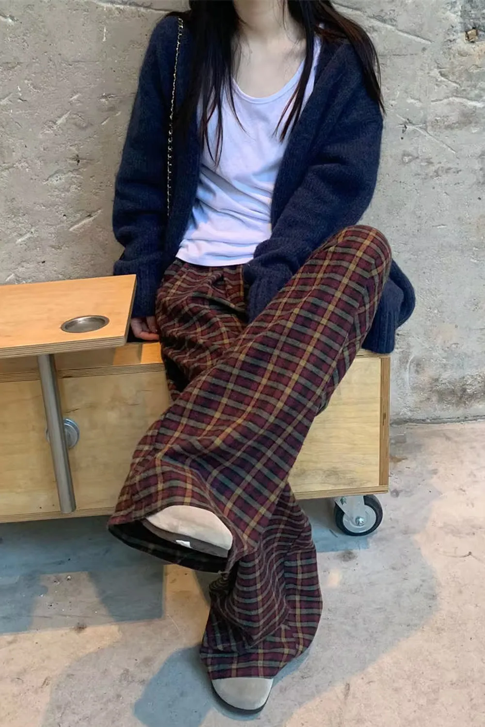 High Waist Retro Plaid Wide Leg Pants