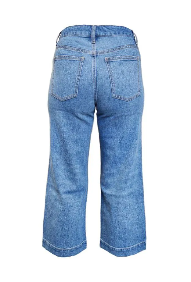 HoodLamb Women's Indigo Wide Leg Cropped Hemp Jeans 420 NWT