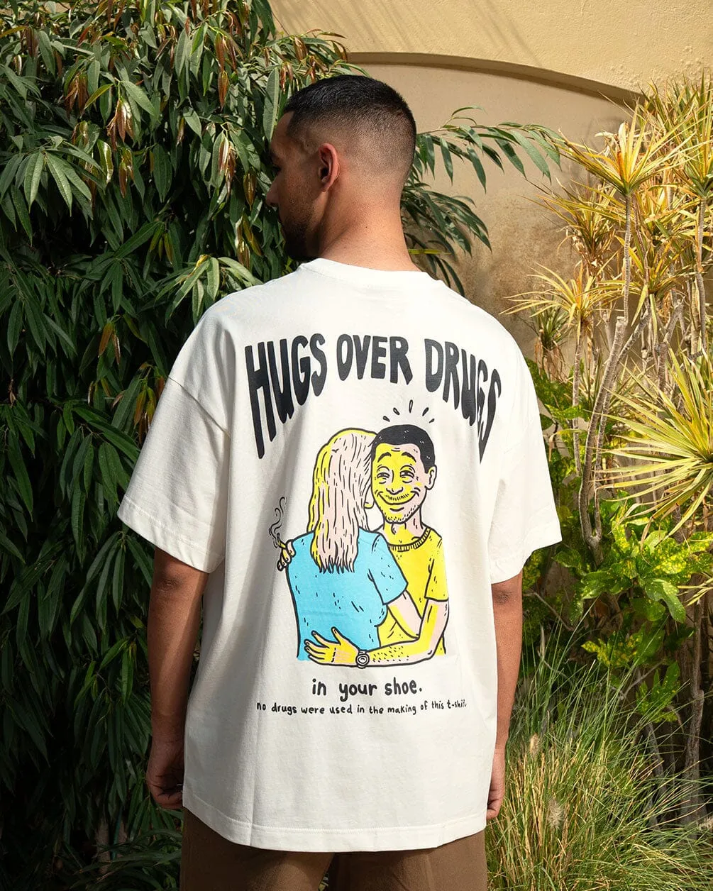 Hugs Over Drugs Printed Oversized Tee