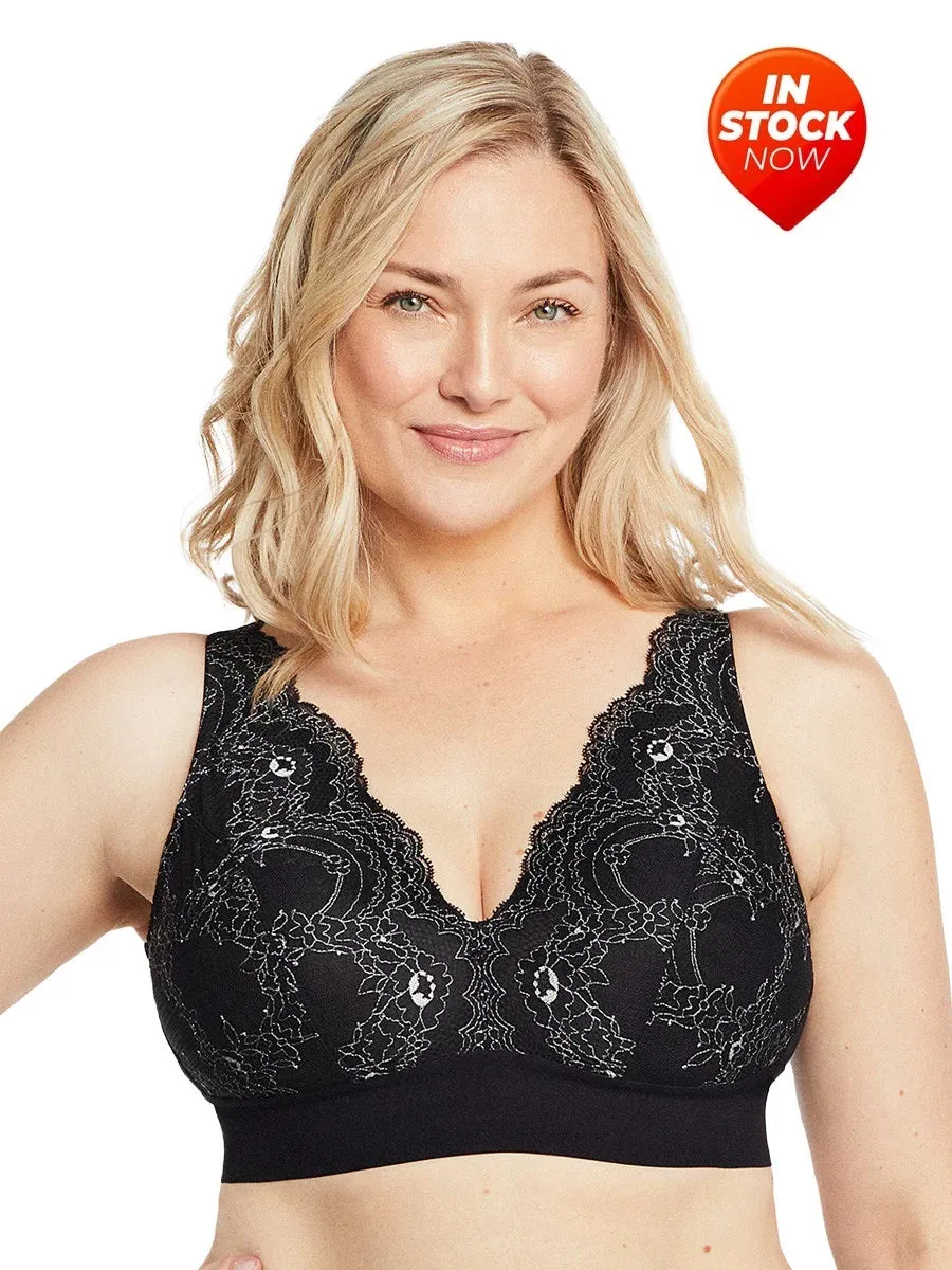 In Stock Glamorise Bra 7013 - Lexington Lace Plunge Bralette - Black