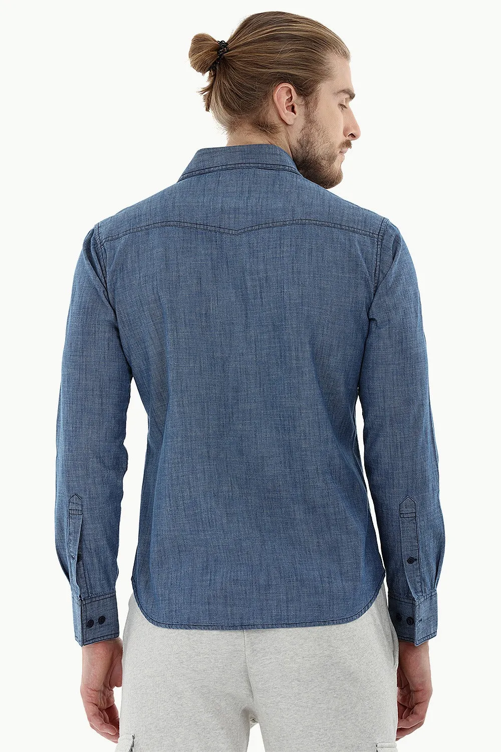 Indigo Denim Shirt with Bold Stitch
