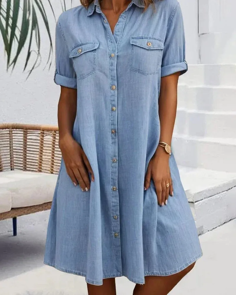 Jackie - short-sleeved midi dress with button fastening