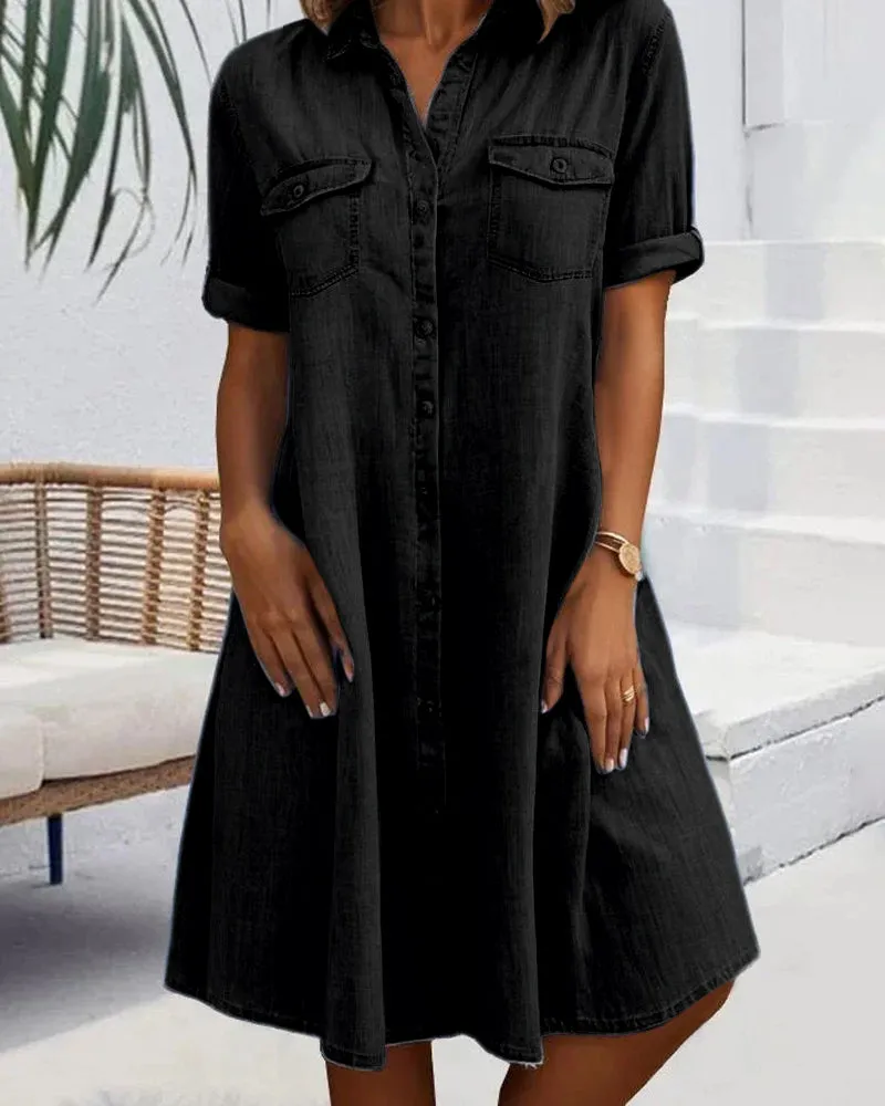 Jackie - short-sleeved midi dress with button fastening