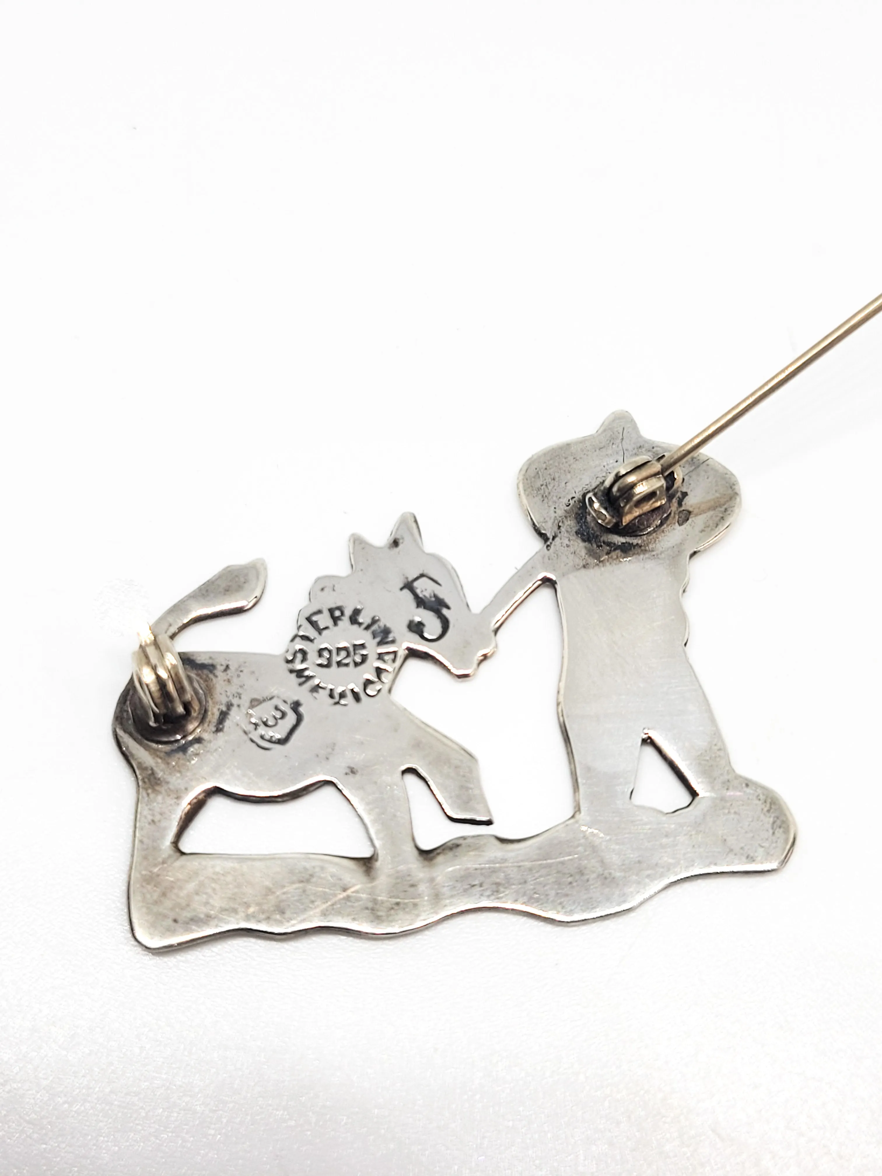 Jeronimo Fuentes Sterling Silver Enamel Brooch JF Mexico Taxco Donkey & Man