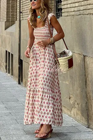 Katniss - Long dress with smocked bust and ethnic print