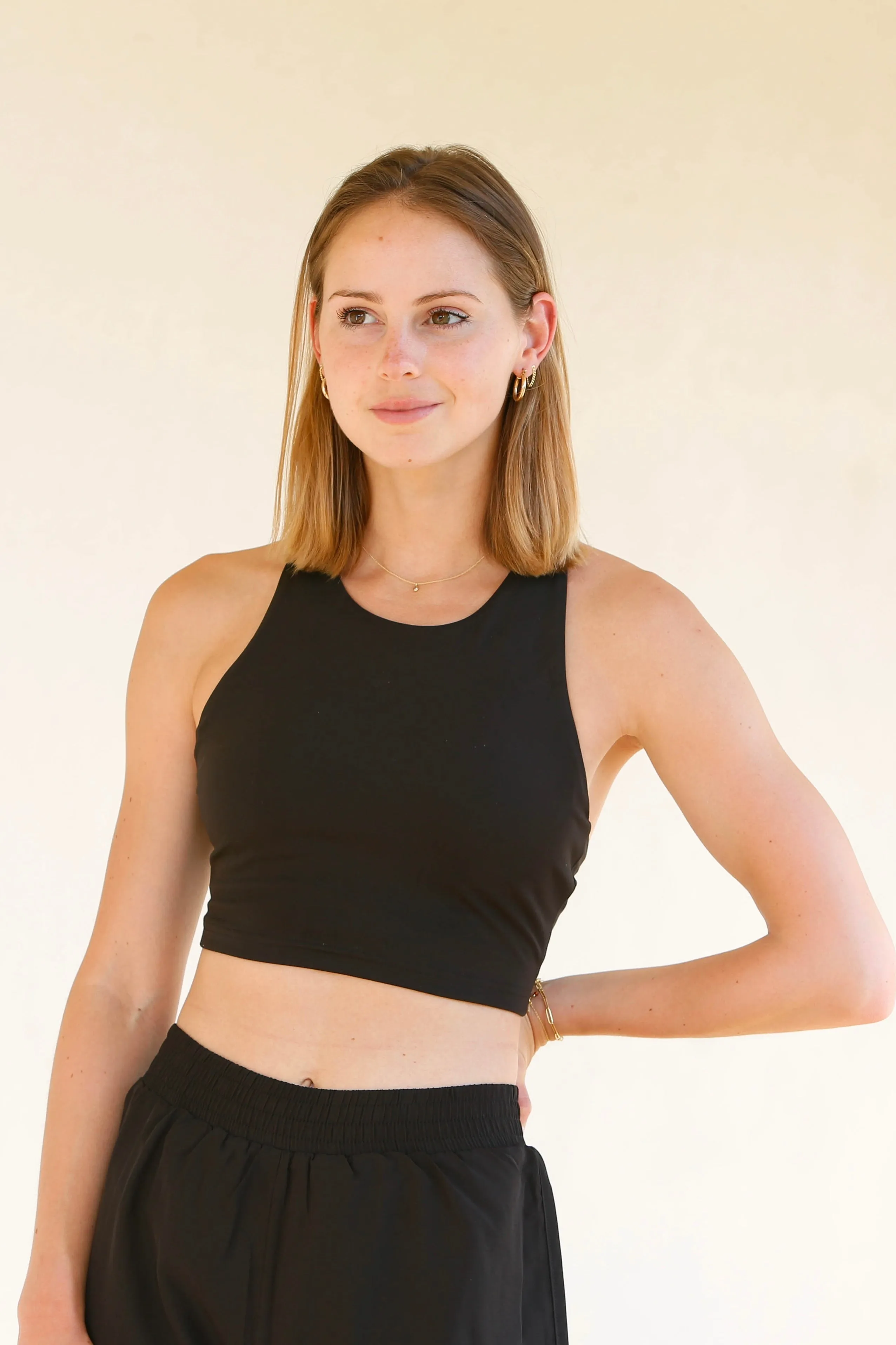 Kella Pocket Crop Top (black ribbed)
