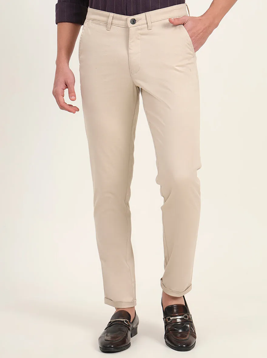 Khaki Solid Slim Fit Casual Trouser | Greenfibre