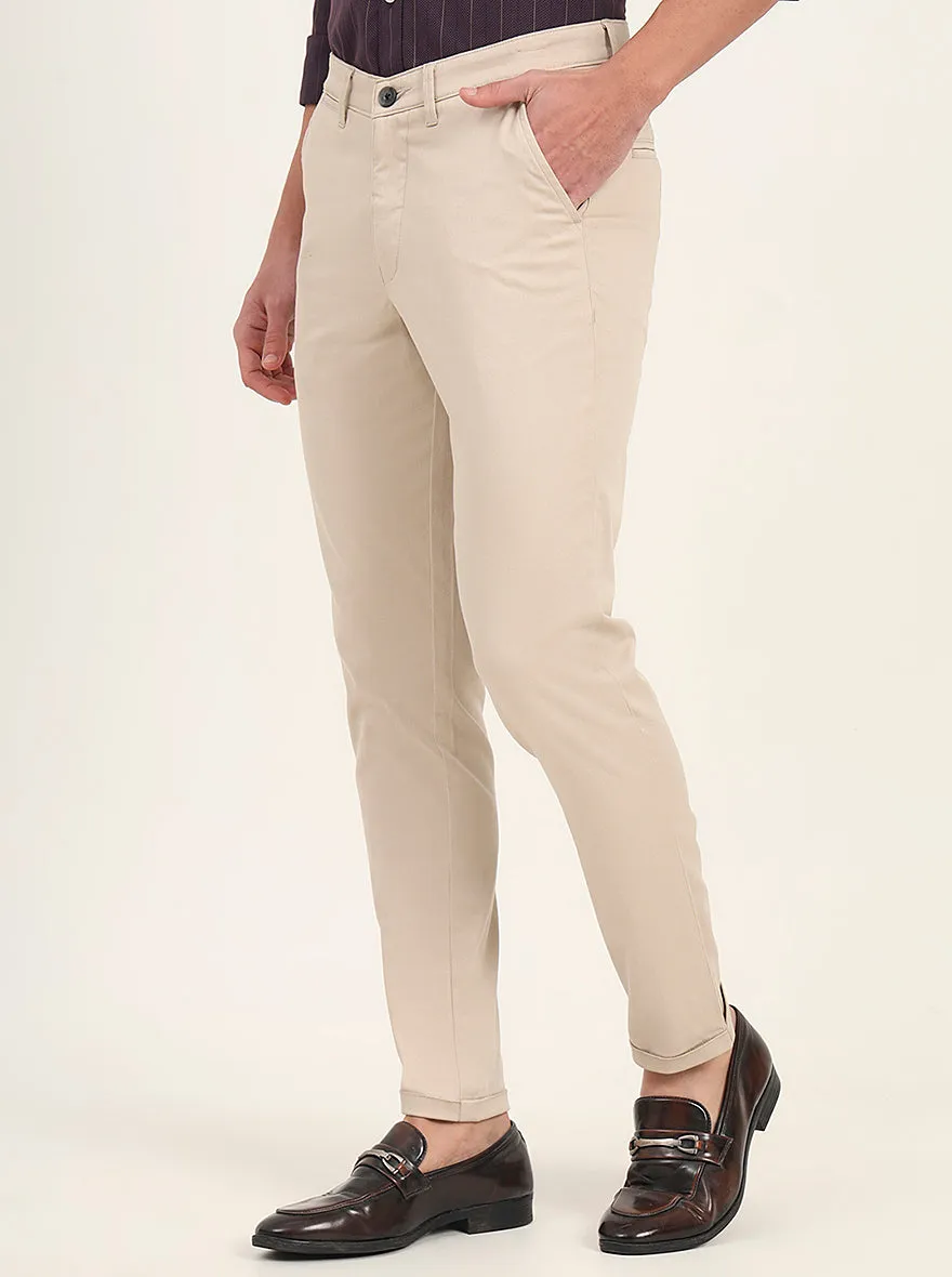 Khaki Solid Slim Fit Casual Trouser | Greenfibre