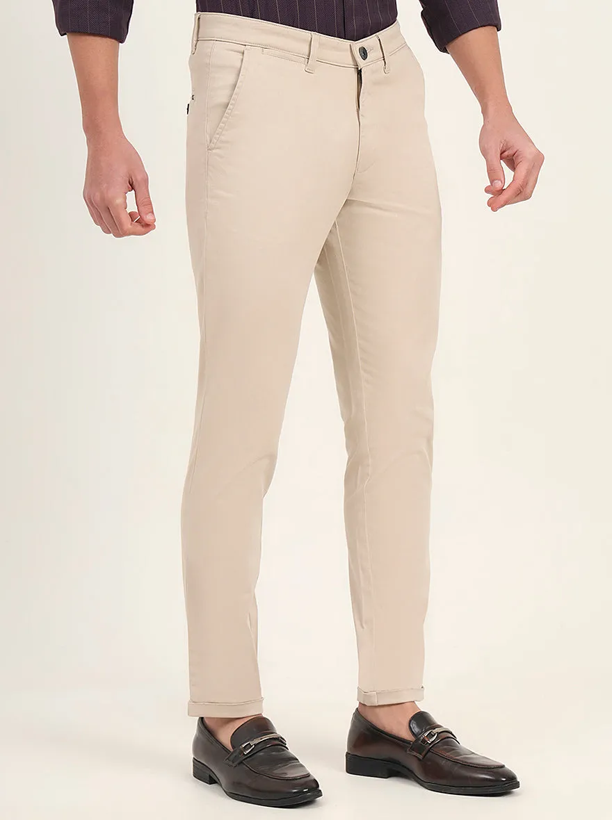 Khaki Solid Slim Fit Casual Trouser | Greenfibre