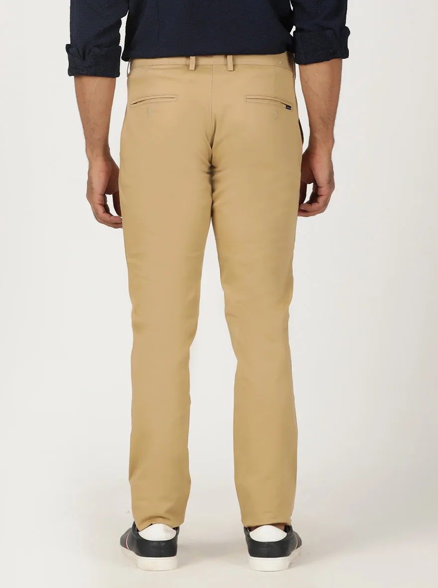 Khaki Solid Slim Fit Casual Trouser | Greenfibre