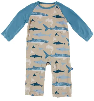 KicKee Pants Burlap Sharks Raglan Romper
