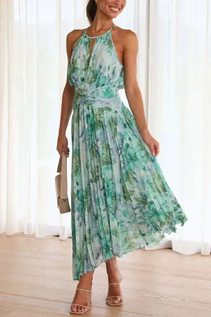 Kiehl - Pleated midi dress with cut-out neckline and flowers
