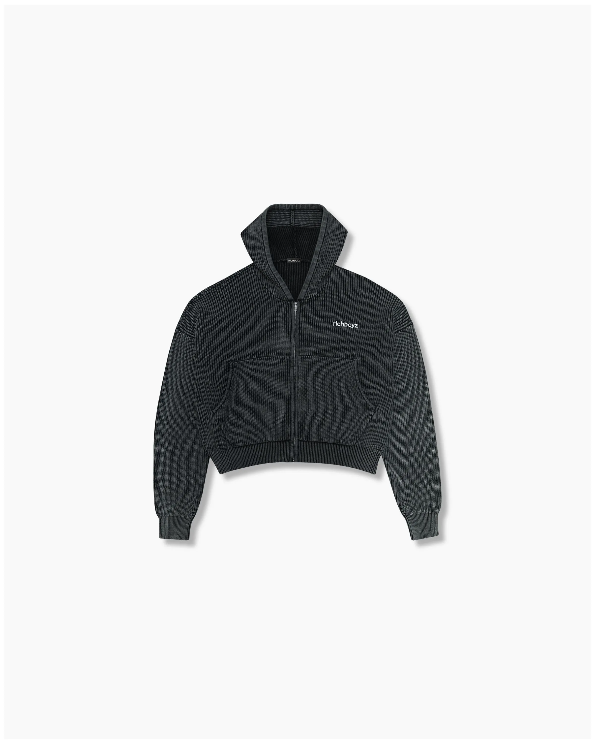 Knitted Full Zip Box Hoodie - Shadow