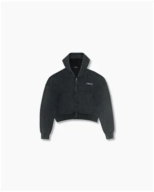 Knitted Full Zip Box Hoodie - Shadow